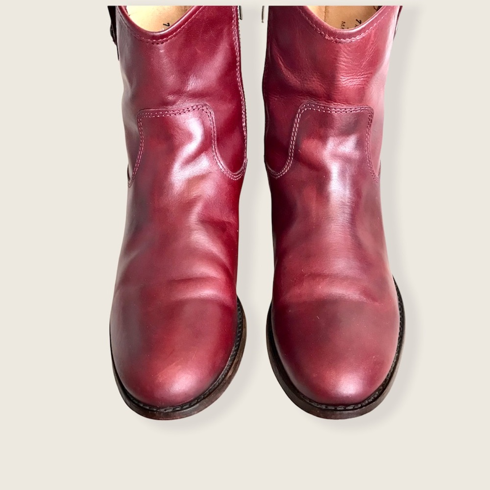 Frye Melissa Button Short Burgundy Italian Leather Pull On Casual Ankle Boots - Picture 9 of 16